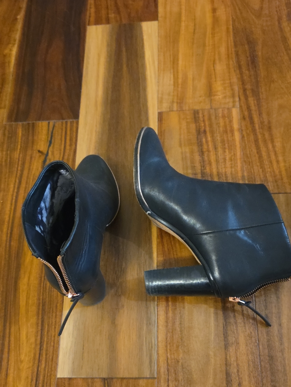 Ted Baker London Black Ankle Booties with Rose Gold Zippers